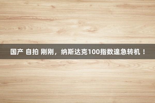国产 自拍 刚刚，纳斯达克100指数遑急转机 ！
