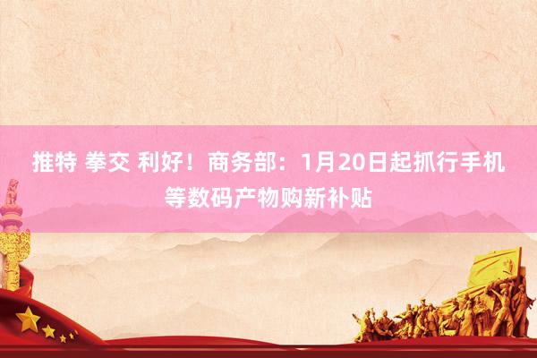 推特 拳交 利好！商务部：1月20日起抓行手机等数码产物购新补贴
